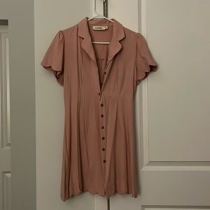 Louche pink scallop sleeve dress